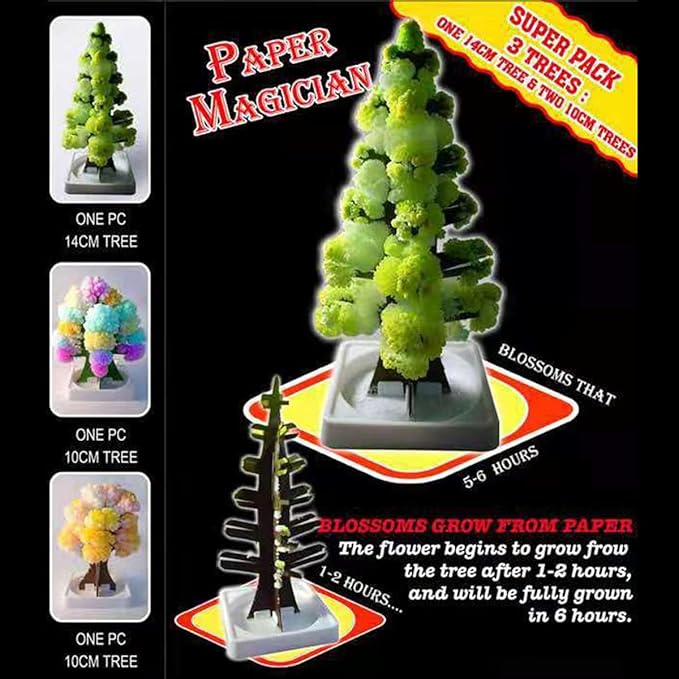 3 in 1 Mini Christmas Tree Magic Growing, Paper Tree Colorful DIY Crystal Growing Kit/Ornaments Decoration Toy Novelty Xmas Gift Boys Girls Science Kits & Toys Learning Guide (A)