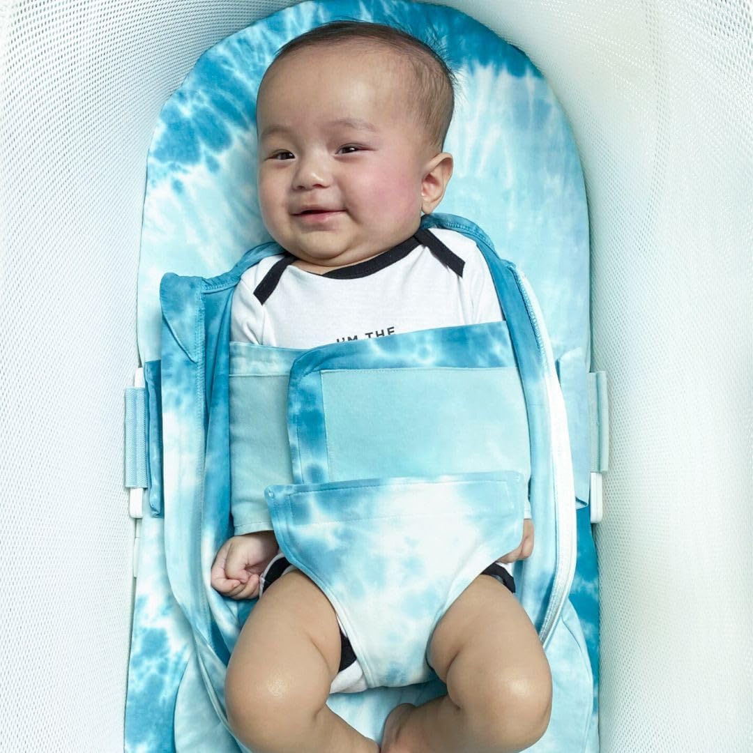 Happiest Baby SNOO Sleep Sack - 100% Organic Cotton Baby Swaddle Blanket - Doctor Designed Promotes Healthy Hip Development (Tie Dye Blue, Small)