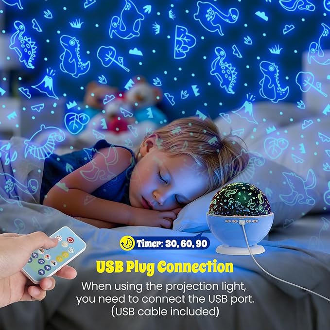 Night Light Projector,Night Light for Kids Room with Remote and Timer,360° Rotation,3 Projection Films,18 Light Modes,8 Lullaby Songs,Kids Night Lamp, Birthday Christmas Gifts for Boys Girls (Blue)
