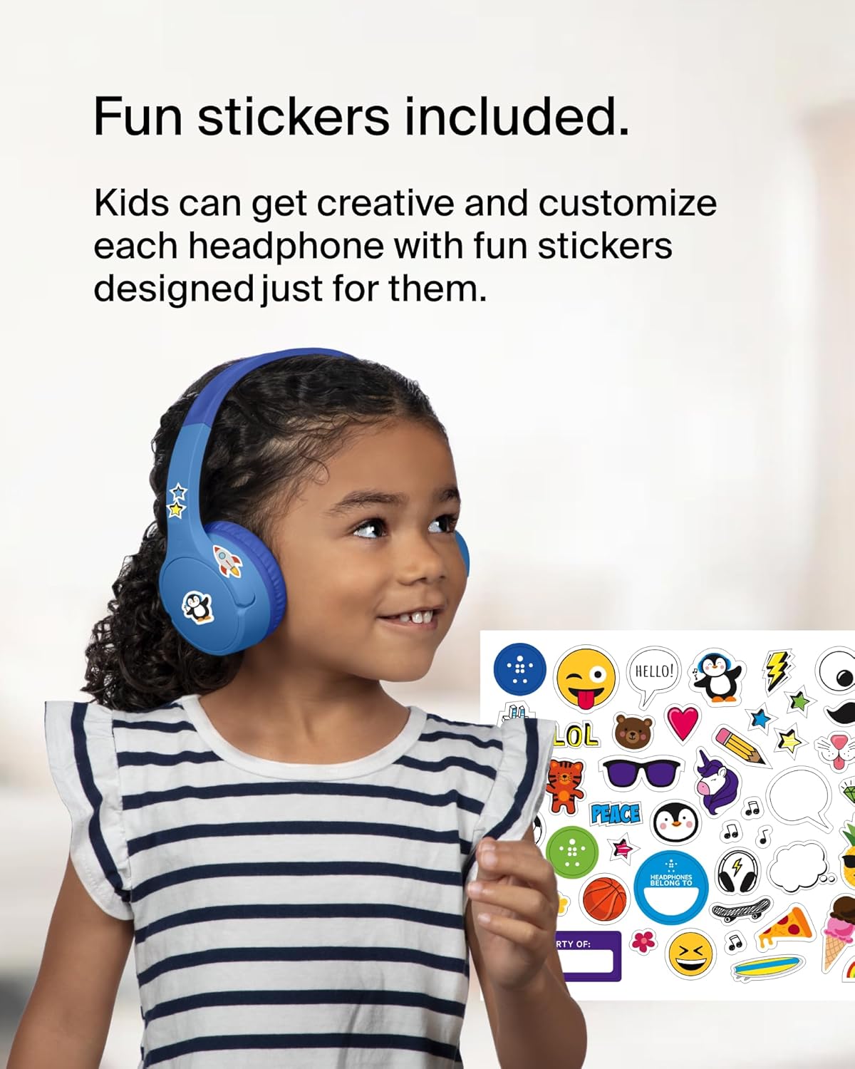 Belkin SoundForm Mini - Wireless Bluetooth Headphones for Kids with 30H Battery Life, 85dB Safe Volume Limit, Built-in Microphone - Kids On-Ear Earphones for iPhone, iPad, Fire Tablet & More - Blue