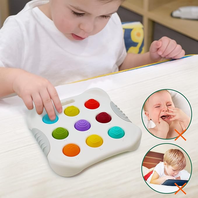 LiKee Fidget Popper Sensory Baby Toys for 12+ Months, Push and Popping Busy Board, Montessori Toys for 1+ Years Old, Airplane Car Travel Toy for Toddlers 1-3 Stress Relief (1 Piece)