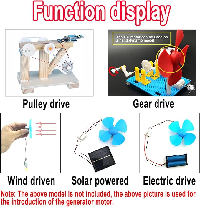 EUDAX 6 Set Mini Generator Motors 3V-12V DC Motor Electric Motor with Propellers Fan Leaf for DIY Electronic Toys Wind Turbine Hand Cranked Power Model School Project Educational Physics Experiment