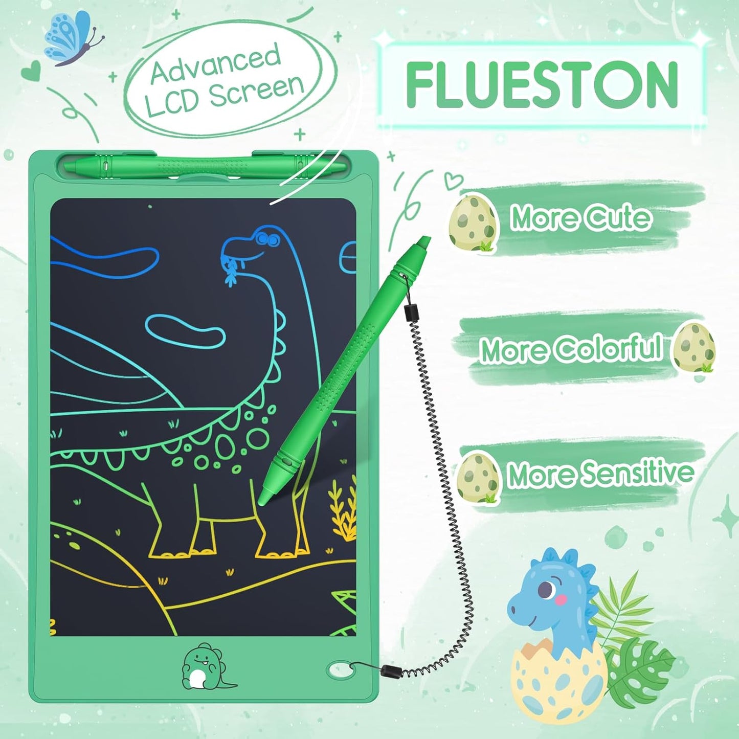 FLUESTON Toys LCD Writing Tablet Toddler,Toys for Boys Girls 3 4 5 6 7 8year,8.8 Inch 1pcs in 1 Pack Drawing Pad Toy Easter Basket Stuffers for Kids,Drawing Tablet Doodle Board Cute Dinosaur