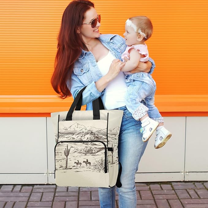 Diaper Bag Backpack West Desert with Cowboys Travel Diaper Bags for Women, 10L Functional Baby Changing Bag with Insulted Pockets, Stroller Straps
