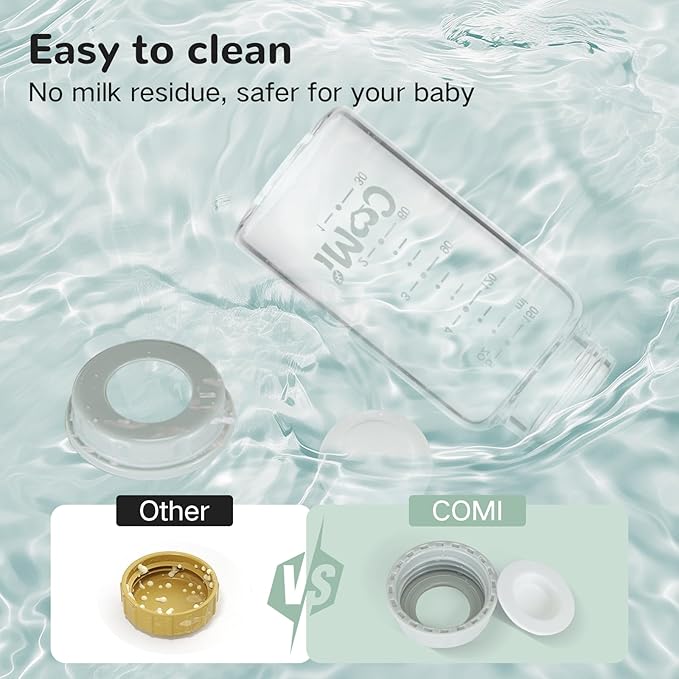COMI Natural Glass Baby Bottle,Standard Neck Breastmilk Storage Bottle for Fridge,Breast Milk Container,Breast Pump Bottle Compatible with Medela Breast Pump,BPA Free,4PCS(5.1oz,4 Gray Lids)