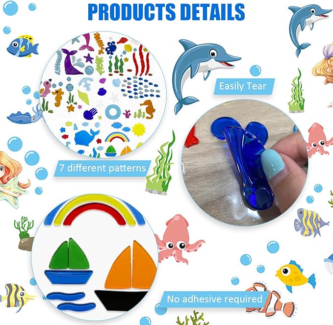 7 Pack Summer Window Gel Clings, Reusable TPR Jelly Stickers for Glass Windows, No-Residue Peel & Stick Decorations - Bright Ocean Themes for Room, Office, Home, Car, Bathroom Decor