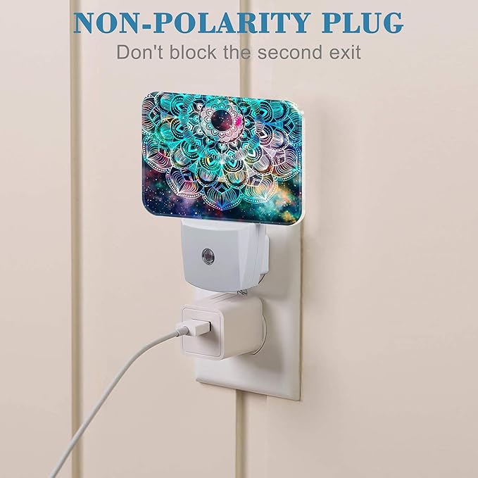 Abstract Mandala Flowers Plug in Night Lights, Colorful Galaxy Mandala Nightlight Plug Into Wall Dusk to Dawn Sensor for Kid Girls Boys Women Men Room, Hallway, Kitchen, Bathroom, Stairs Decor