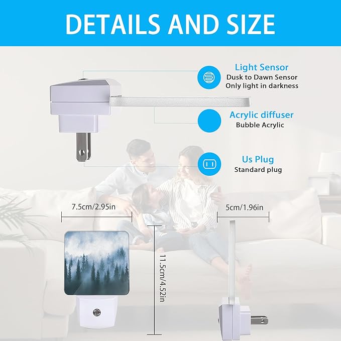 Misty Forest Night Light,Nature Landscape Night Lights Plug into Wall for Boys Girls, Led Lamp for Stairway/Hallway/Bedroom 0.5W Nightlight Sleep Friendly