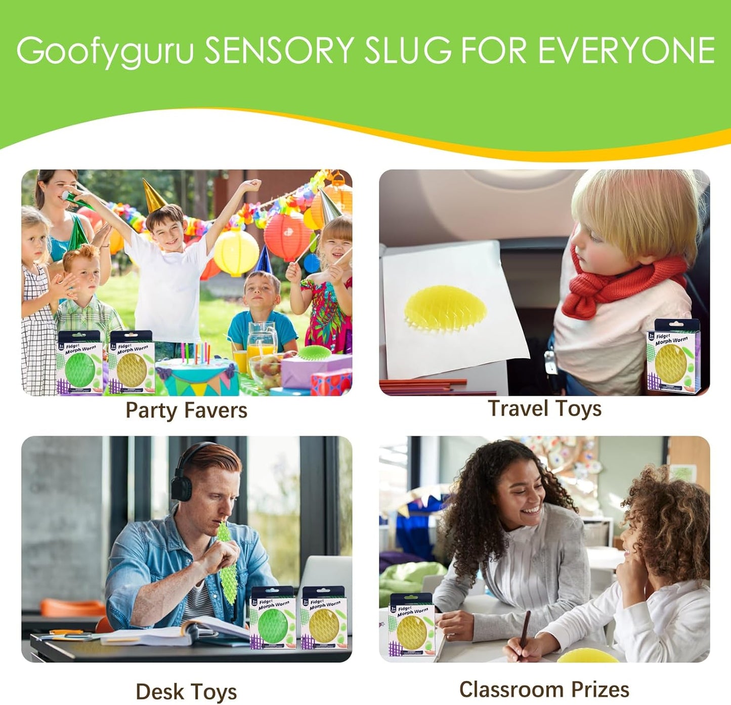 Fidget Worm Toy 2 Pack, Sensory Slug Fidget Toy, Funny Pocket Fidget Toy, Resistance Fidget Toy Anxiety & Stress Relief Toys, EDC Executive Desk Toys (Powerful Luminous 2pcs)