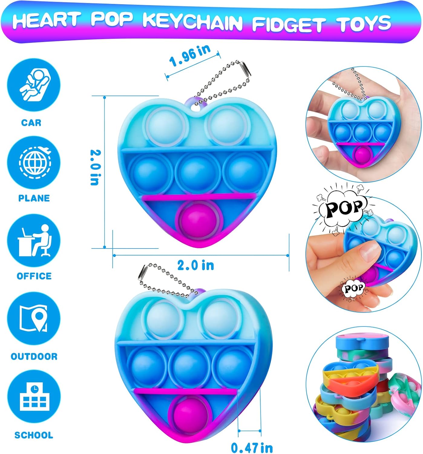Pop Fidget Toys Bulk Its Valentines Day Gifts for Kids Party Favors for Kids Toys 30 PCS Mini Pop Keychain It Sensory Fidget Toy Pack Poppers Fidgets for Classroom Prizes Birthday Goodie Bag Stuffers