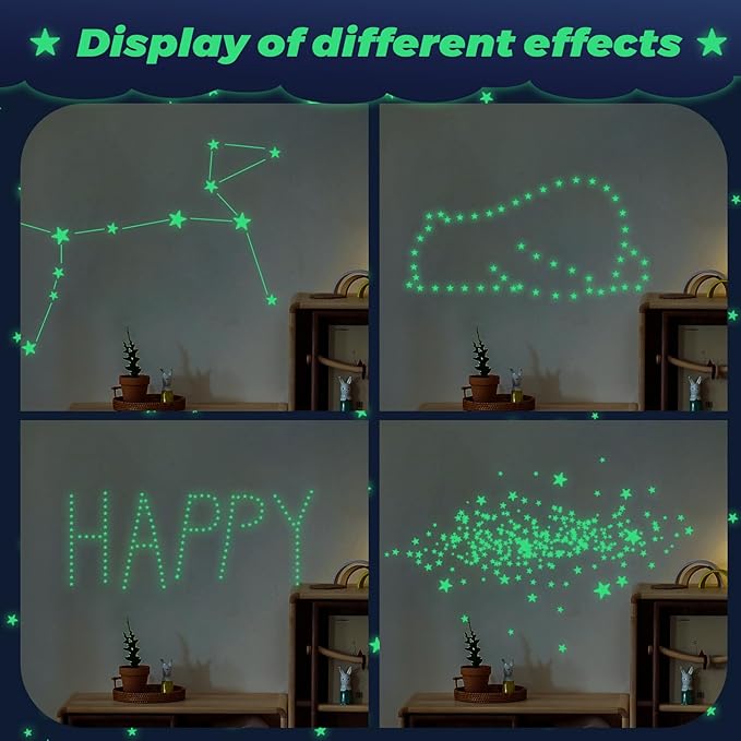Glow in The Dark Stars Stickers for Ceiling, 514Pcs 3D Room Wall Decor Ceiling Stars Glow in The Dark Star Stickers Wall Decals for Kids Bedding Room or Party Birthday Gift