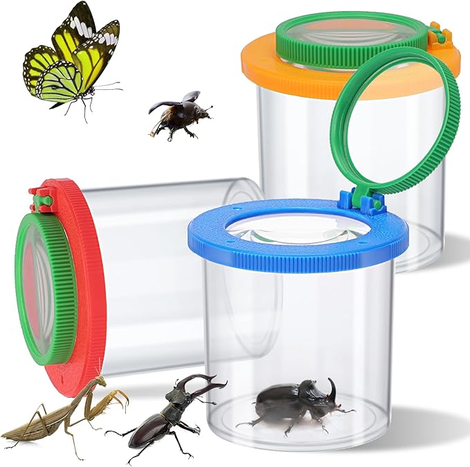 Coopay 3 Pieces Magnifying Insect Box - Bug Viewer, Critter Insect Cage, Container, Bug Catcher Cage, Jar Collecting Kit for Children, Kids Science Nature Exploration Tools
