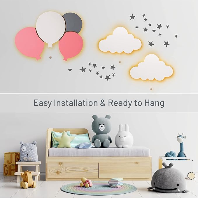 Lumipets Lighted Balloons, Nursery Night Light, Wall Mounted Lighted, Battery Operated Cloud Light Sign–Lightweight Kids Night Light for Babies, Toddlers, Kids - 17.7 x 11.2 x 1.5-in