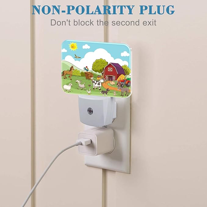 Cartoon Farm Animals Night Light for Kids Girls Boys, Cute Farm Animals LED Night Light Plug into Wall with Dusk to Dawn Sensor for Room, Hallway, Kitchen, Bathroom, Stairs Decor