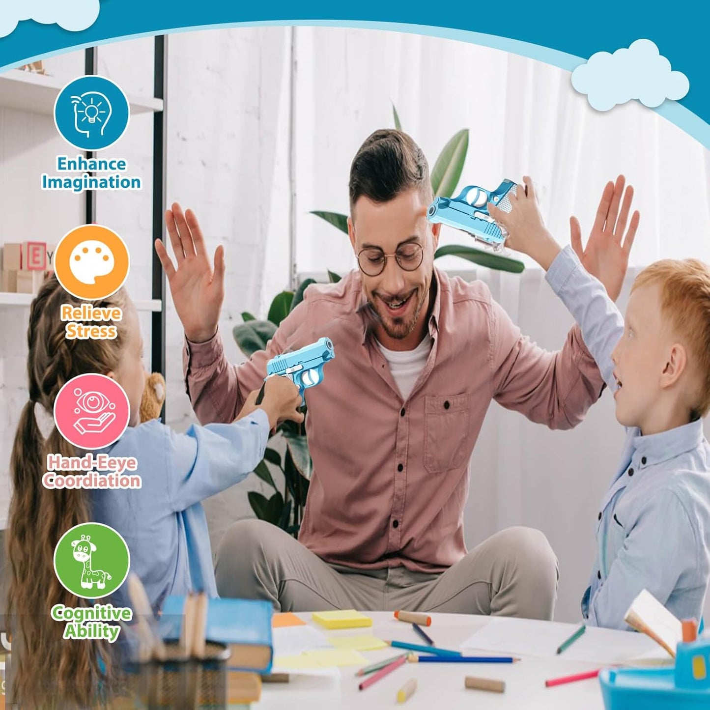 Fidget Toys Pistol, 3D Gravity Mini 1911 Fidget Pistol Toys,Fidget Sensory Toys,Stress Relief for Adults, Suitable for Relieving ADHD, Anxiety, Best Gift for Adults and Kids(Blue/White)