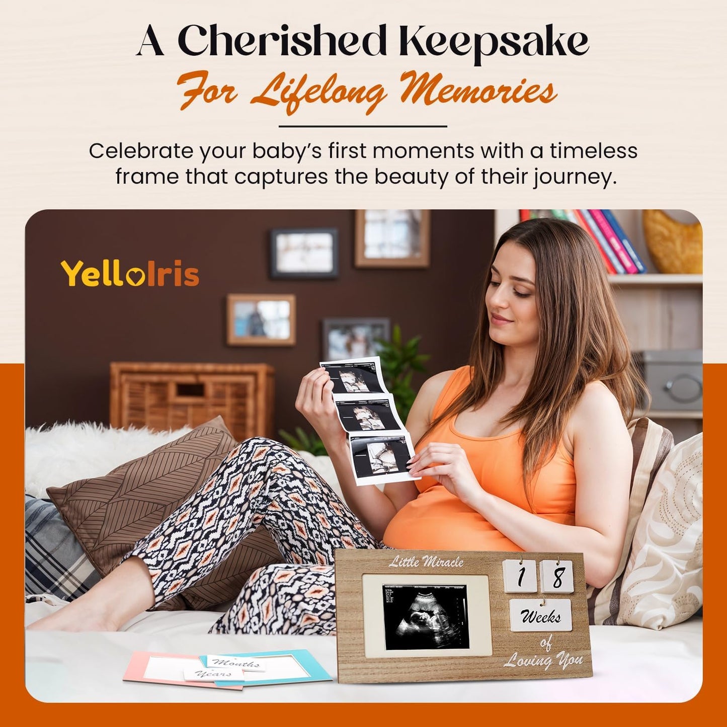 Brown Ultrasound Sonogram Picture Frame with Milestone Tracker – Elegant Wooden Keepsake for Expecting Parents – Nursery Décor Gift for New Moms – Countdown Tiles Included – 12" x 6" Design