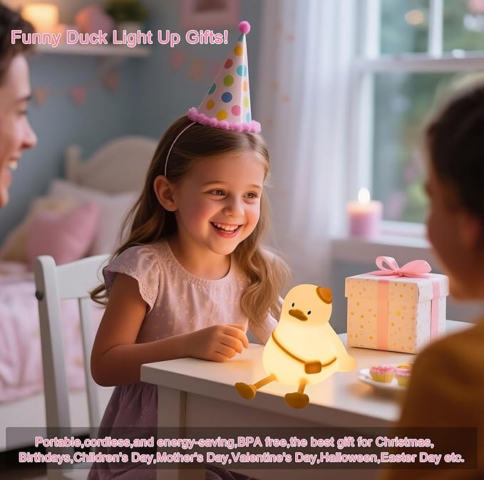 Duck Night Light for Kids 3 Levels Dimmable Silicone Animal Nursery Light,Adorable Rechargeable 30min Timmer Novelty Bedside Touch Lamp,Baby Nursery Kids Room Decor,Gifts for Girls boy