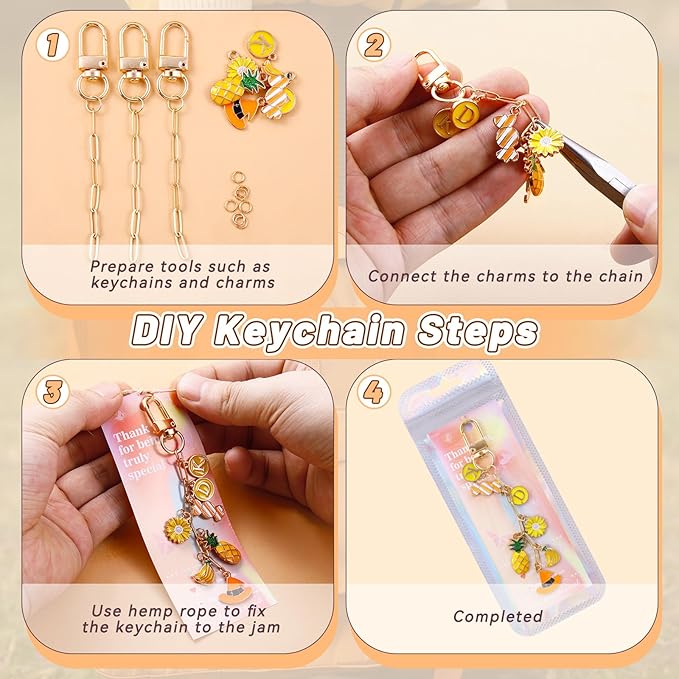 Wurosi 25 Set Paperclip Keychain Making Kit, Bag Charm Kit, 25 Keychain Clips, 25 Extender Chain, 25 Resealable Pouch Bag, 25 Thank You Cards, 5M Hemp Rope, Jewelry Making Kit for DIY Keyrings Charms