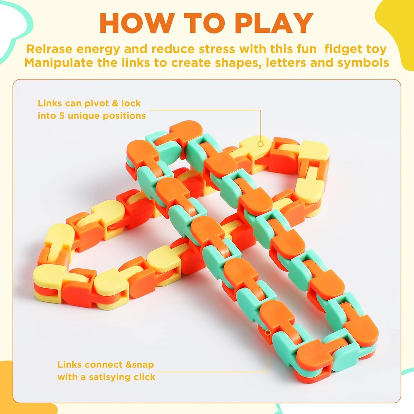 Sotiff 60 Pieces 24 Links of Wacky Track Fidget Toy Fidget Wacky Tracks Colorful Snake Snap Toys Wacky Track Gifts for Kids Adult Autism Stress Relief Therapy Toys Keeps Mind Focused (Classic Color)