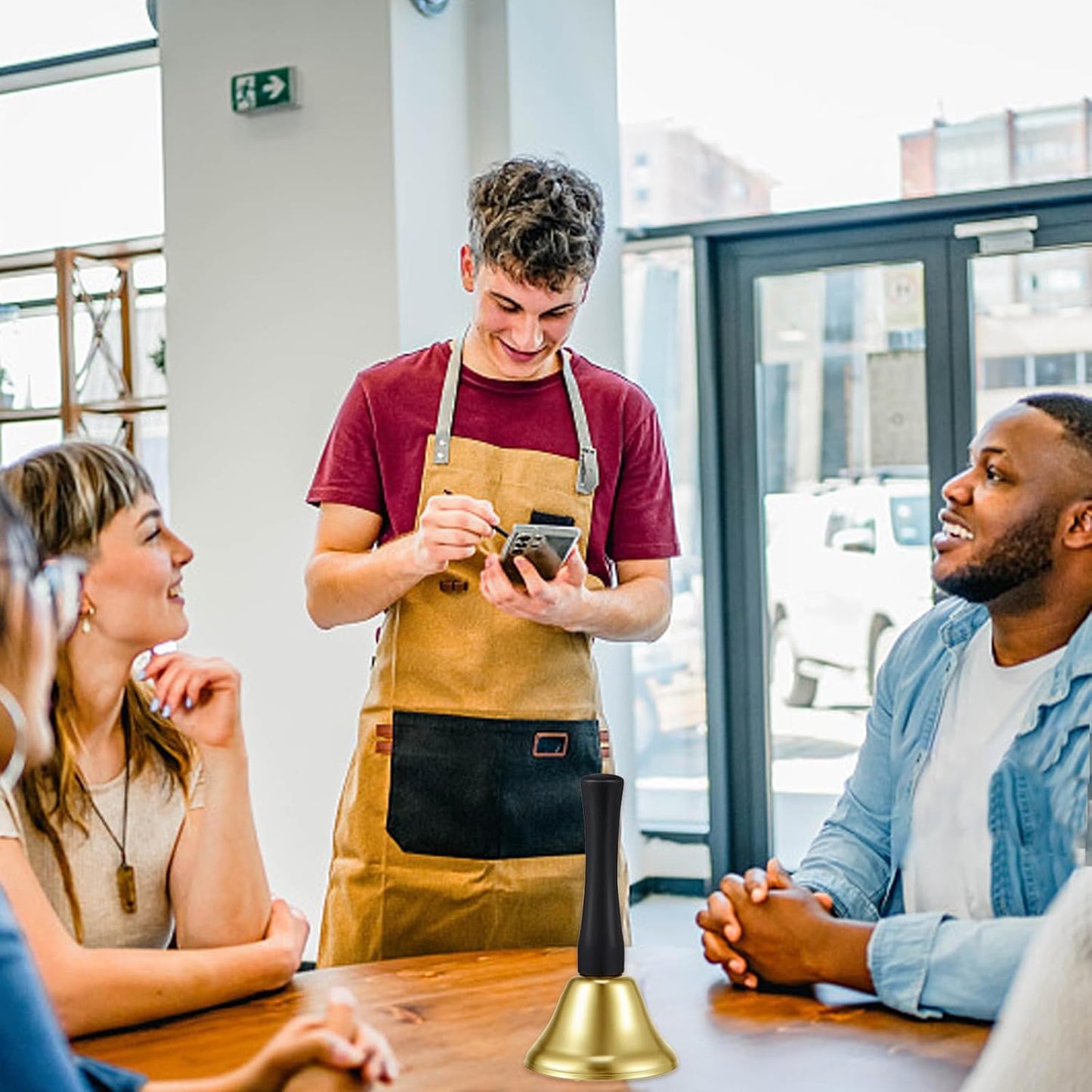 34 Pieces Metal Hand Bells,Kabcifea Gold Call Bell Dinner Service Bell Small Hand Held Bells with Black Wooden Handles for School Church Classroom Wedding Decorative