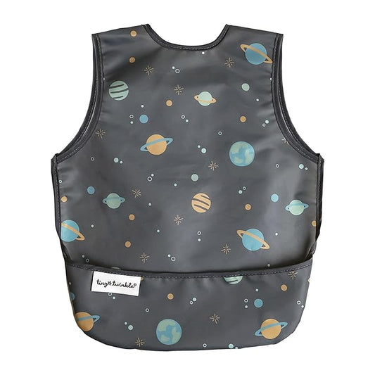 Tiny Twinkle Mess Proof Baby Bib - Waterproof & Lightweight Baby-Led Weaning Apron | 100% Recycled Polyester, Easy Clean & Machine Washable (Space, Small 6-24 Months)