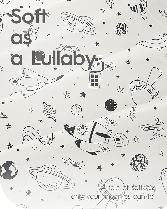 Pack N Play Sheets Fitted, TotBasic Ultra Soft Space Mini Crib Sheets, Premium Jersey Knit Pack and Play Sheets Neutral, Stretchy Play Yard Sheets for Pack and Play Mattress, 2 Pack