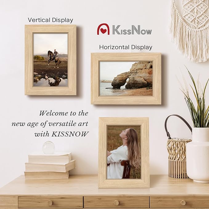 4x6 Picture Frame 2 Pack, Natural Oak Wood Gallery Photo Frame, Wall Hanging or Tabletop Display