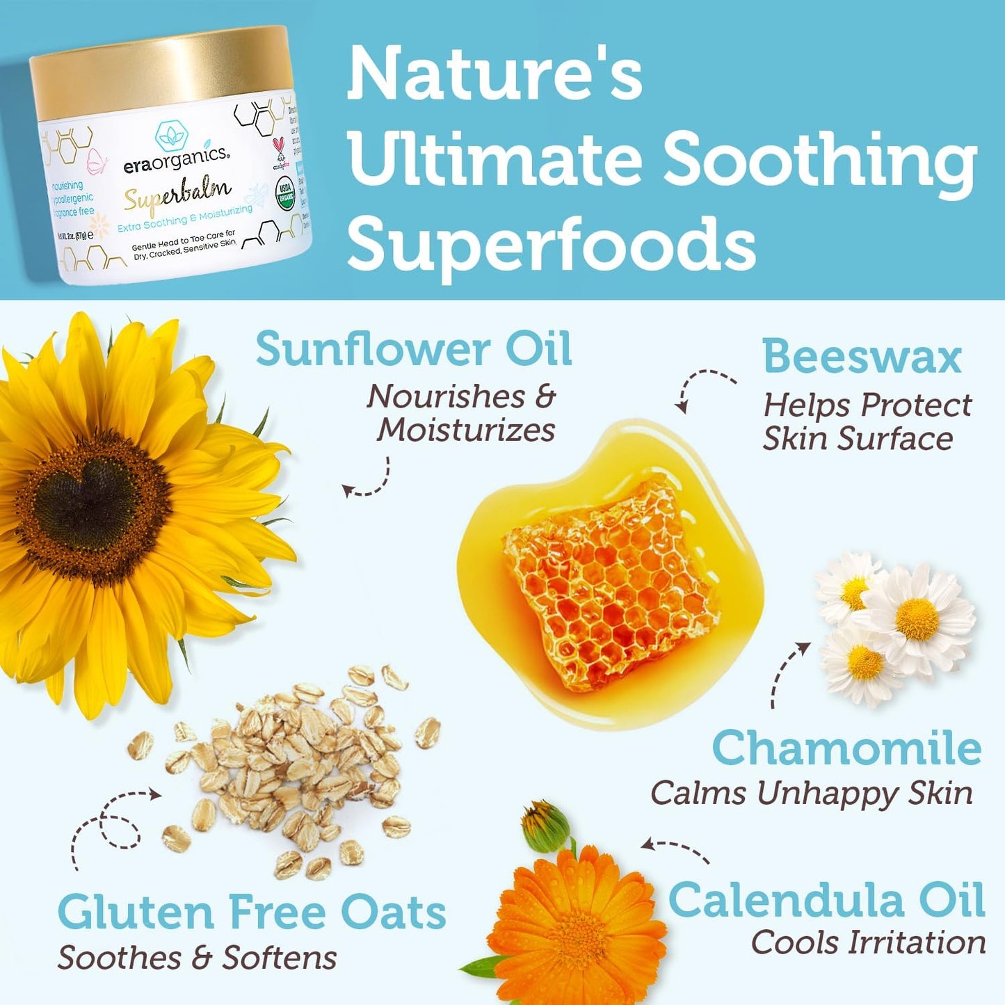 Era Organics Healing Ointment for Babies - USDA Certified Organic Natural Moisturizer Gentle on Sensitive Skin Prone To Baby Eczema, Cradle Cap (Infant Seborrheic Dermatitis), Rashes, Hives and More