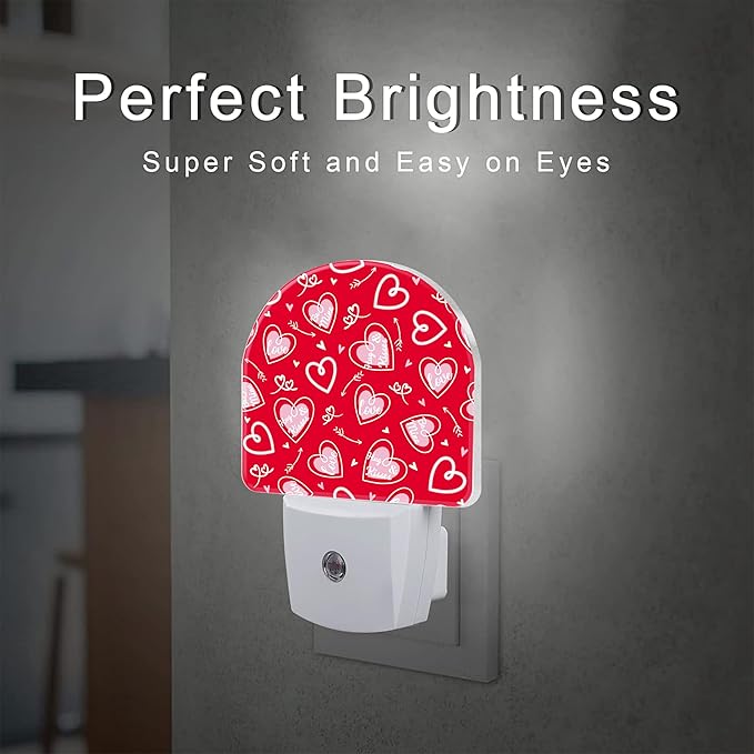 Valentine's Day Love Words and Arrow Night Light for Kids, Red Love Hearts Night Light Plug in with Dusk to Dawn Sensor,0.5w Energy Saving Nightlight for Hallway Stairway Kitchen Bedroom