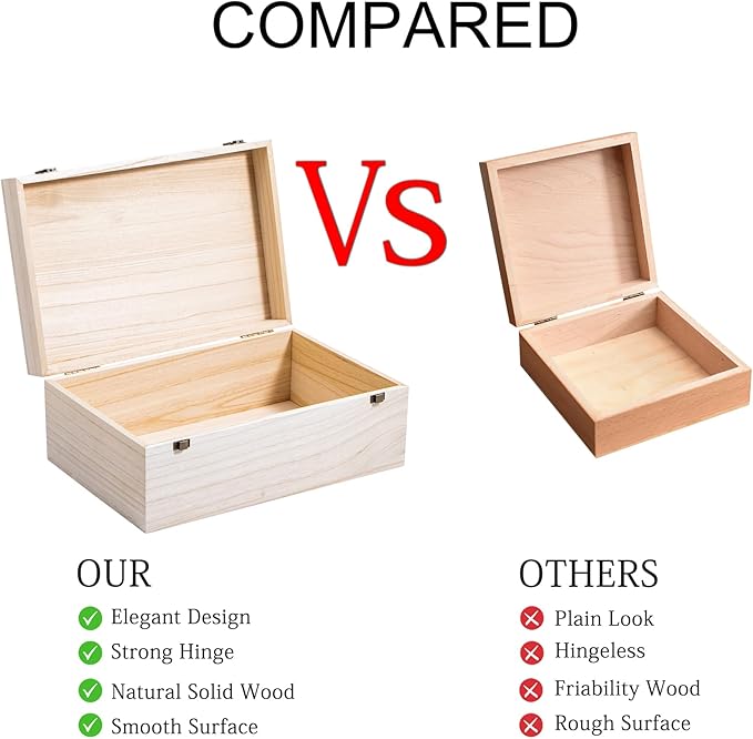 Wooden Storage Box with Hinged Lid and Front Clasp, 14''x9.4''x5.9'' Large Wood Storage Box Boxes Wood Gift Boxes for Crafts Art Hobbies and Valentine's Day Decoration