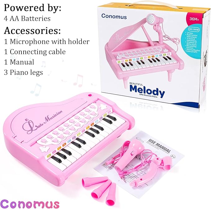 Piano Keyboard Toy for Girls-1 2 3 Year Old Girls First Birthday Gift -24 Keys Toddler Piano Multifunctional Musical Electronic Toy