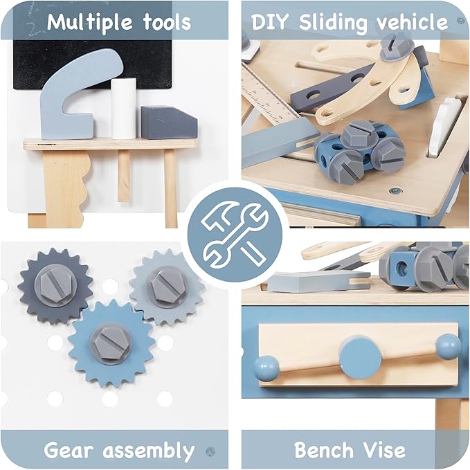 Wooden Tool Bench Toys for Kids Toddlers,Construction Workshop Tool Bench Toys, 51 Pieces Tool Playset with Play Tools Set for Girls & Boys Toddlers 3+
