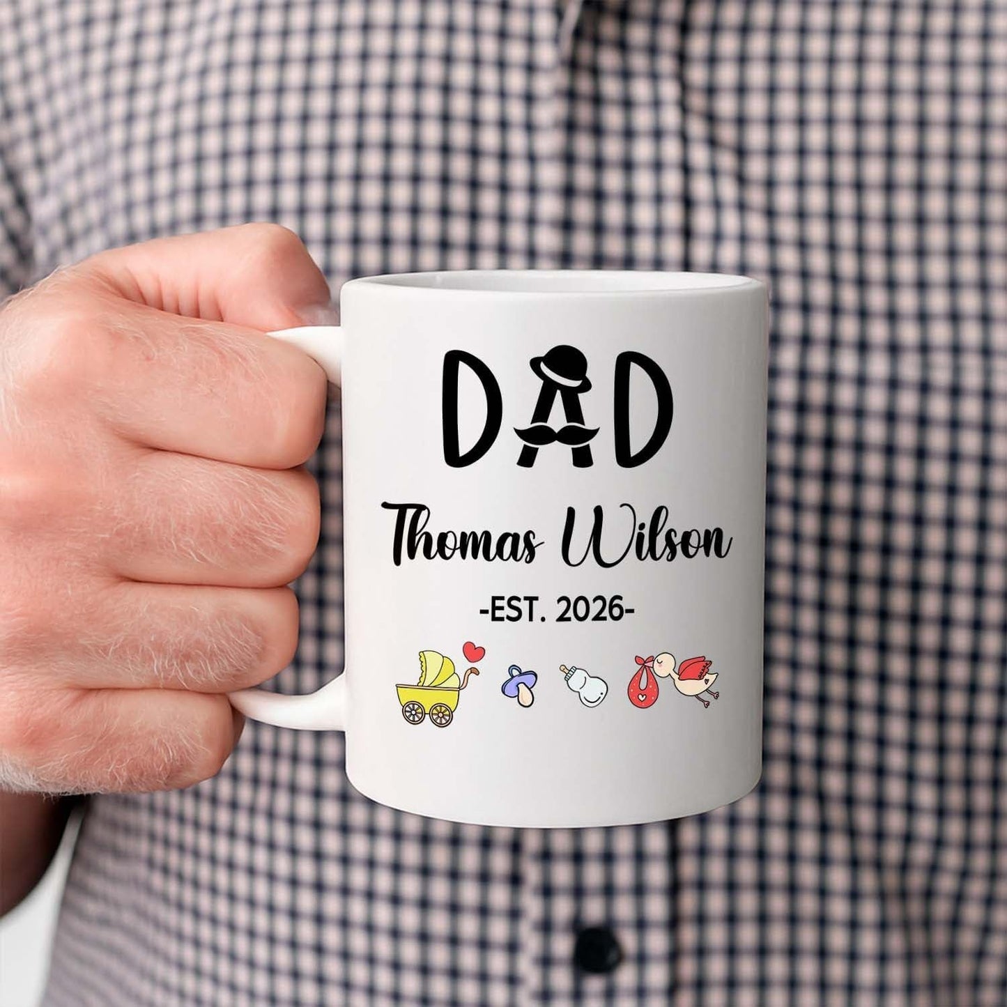 Dad EST 2026 Coffee Mug Gift For First Time Dad or Soon To Be Father, Customized Best Daddy Ever Accent Cup Gift For New Papa Father Grandfather, Personalized Year Name Papa White Ceramic Mug 11 15Oz