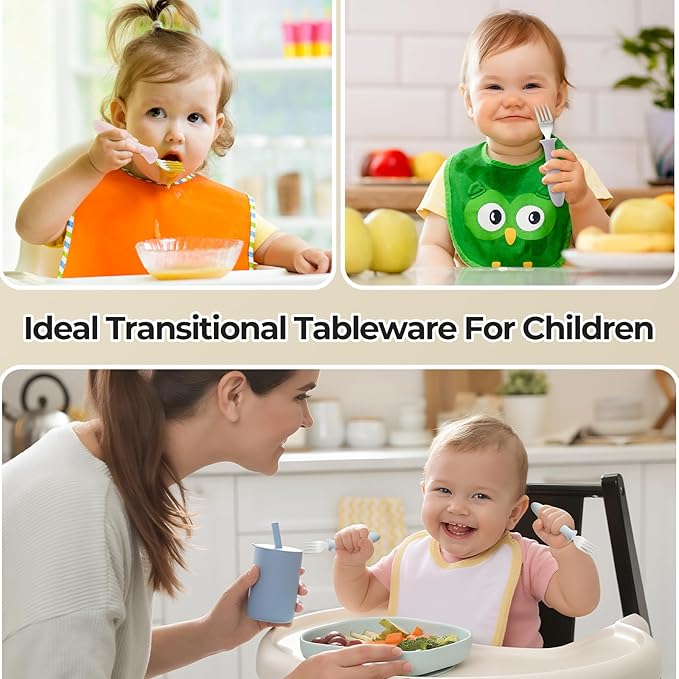 6 PCS Toddler Forks Set - Baby Forks with Silicone Handle Children Food Grade 18/8 Stainless Steel Toddler Utensils Set for Self Feeding Kids Silverware Set Safe Anti-Choke Design Dishwasher Safe