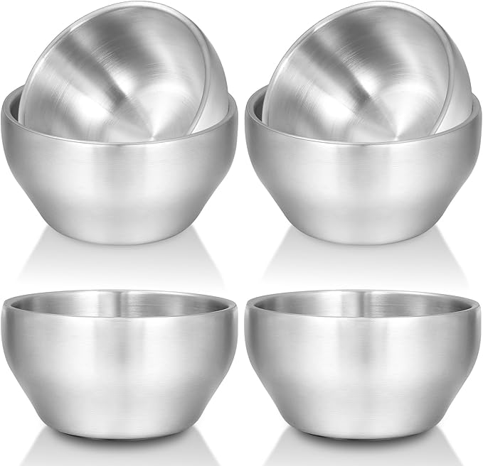 EWFEN SUS304 6-Piece Stainless Steel Bowls for Kids, 12 oz 18/8 Metal Bowls for Toddler Children, Small Baby Bowls for Feeding/Soup/Snacks, Double Walled, Unbreakable and Dishwasher Safe