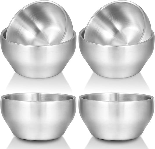 EWFEN SUS304 6-Piece Stainless Steel Bowls for Kids, 12 oz 18/8 Metal Bowls for Toddler Children, Small Baby Bowls for Feeding/Soup/Snacks, Double Walled, Unbreakable and Dishwasher Safe
