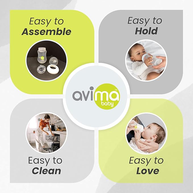 Avima Baby Wide Neck Bottle Starter Kit – 12 Piece Set. Anti Colic Feeding Set w/ 4 oz & 9 oz Baby Bottles, Slow & Medium Flow Nipples & Pacifiers, BPA Free