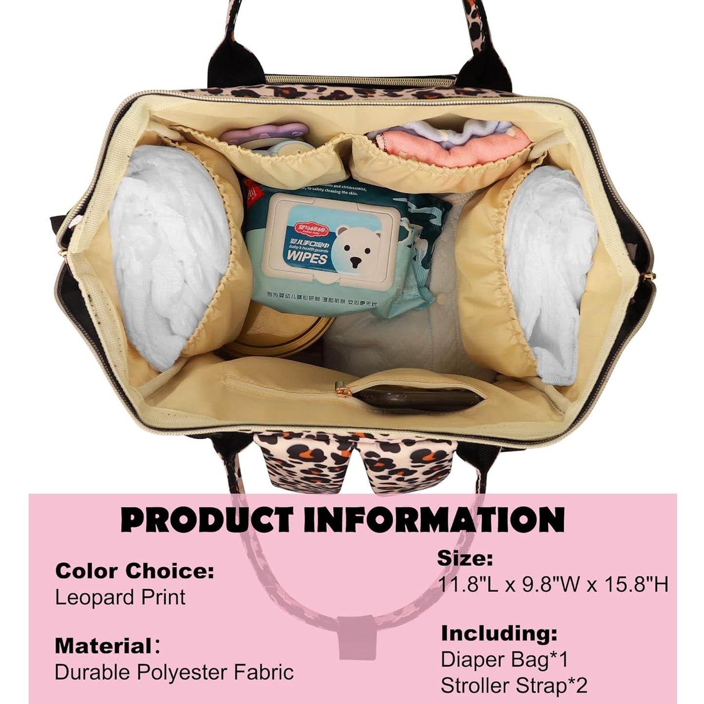 Diaper Bag Backpack Multifunction Maternity Diaper Bag for Baby Girls & Boys Large Capacity Travel Nappy Bags Leopard Print