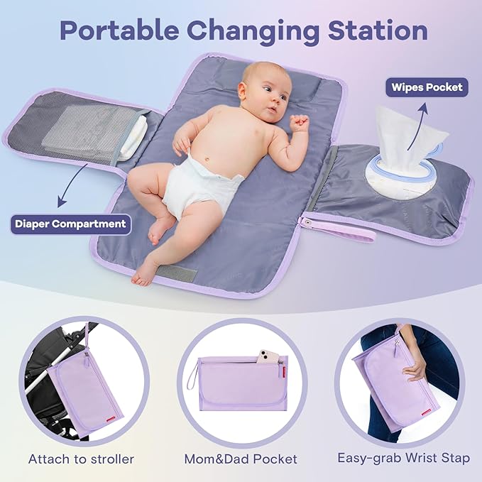 RUVALINO Diaper Bag Backpack, Multifunction Travel Pack Maternity Baby Changing Bags, Large Capacity, Waterproof, Light Purple