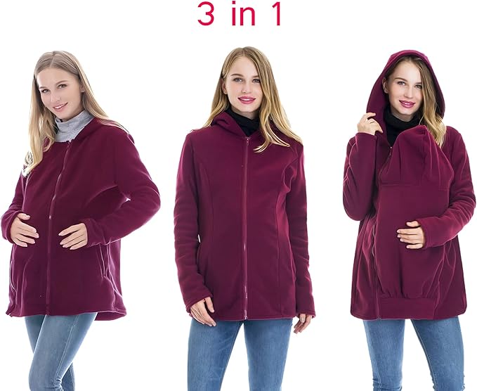 Smallshow Women's Fleece Zip Up 3 in 1 Maternity Baby Wearing Hoodie Sweatshirt Jacket