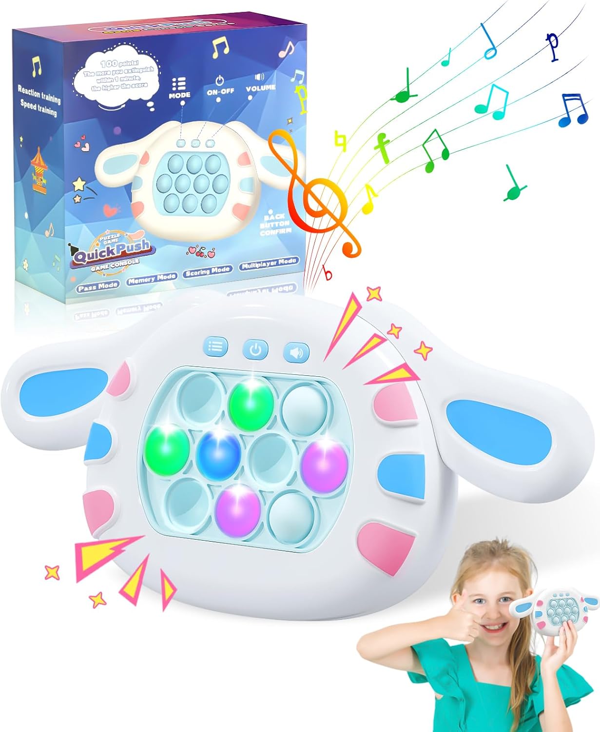 Pop Game Light Up Fidget Toy Fast Push Travel Games Gifts for Kids Ages 8-12 Teen Christmas Valentine's Day Autism Relief Accessories Toys for 3 4 5 6 7 8 9 Year Old Boy Girl Birthday Gift Idears