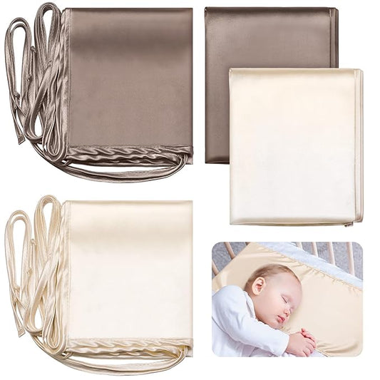 Hosuly 2 Pcs Satin Bassinet Sheet Baby Hair Soft Silk Feeling Sheet Baby Bassinet for Rectangle Cradle Pad Mattress Boys Girls Newborn Infant(Coffee, Khaki)