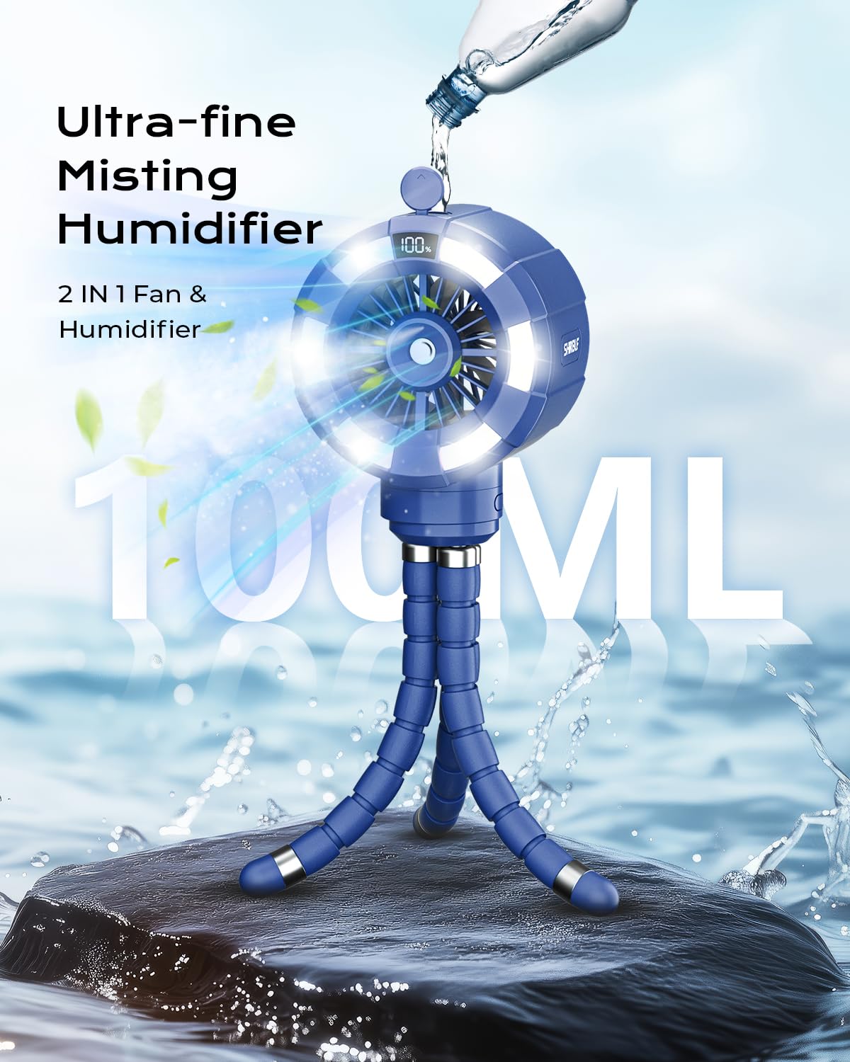 6000mAh Misting Fan for Stroller, 3 Speeds Portable Clip Fan with Intermittent/Continuous Spray, 14H Cooling, Detachable Mount, Timer & Night Light for Baby (100ML Water Tank)-Darblue