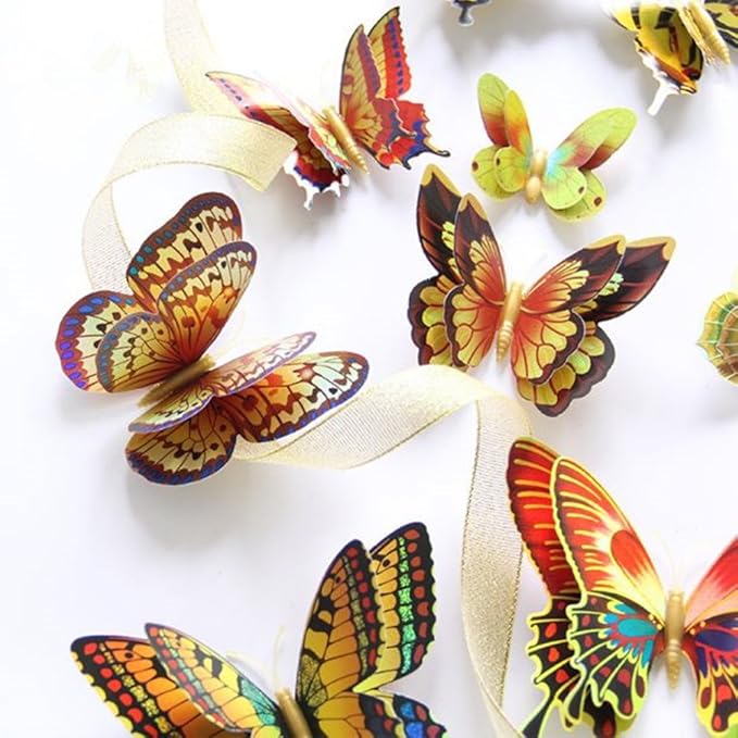 Mixed of 12PCS 3D Pink Butterfly Wall Stickers Decor Art Decorations¡­ (Golden)