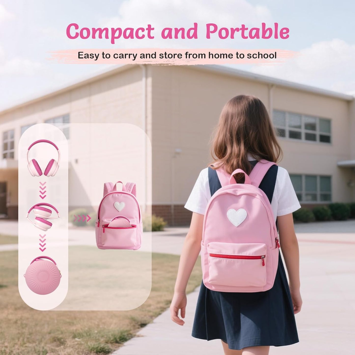 Active Noise Cancelling Headphones for Kids, 60H Playtime, Wireless Bluetooth Over-Ear Blue Headset Built-in Microphone for Home/School/Travel/Party - Includes Portable Case (Pink)