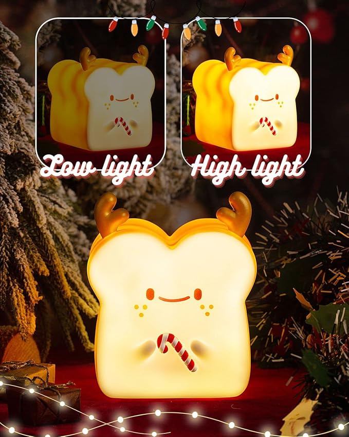 Cute Christmas Gifts for Women, Girl, Deer Toast Lamp Bread Night Light, Battery Powered USB Rechargeable, Touch Senser, 1 Hour Timer, Portable Silicone Kids Nightlight for Nursery