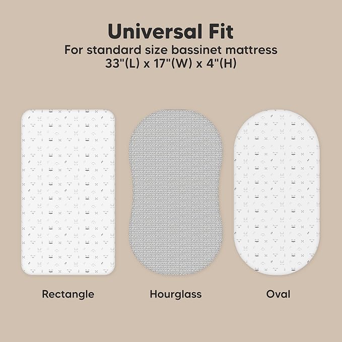 2-Pack Organic Bassinet Sheets for Girls, Boys - 100% Cotton Bassinet Mattress Sheets Compatible with Halo Bassinest Swivel Sleeper, Graco, Baby Delight, Chicco, Unisex Fitted Bassinet Sheets (Nordic)