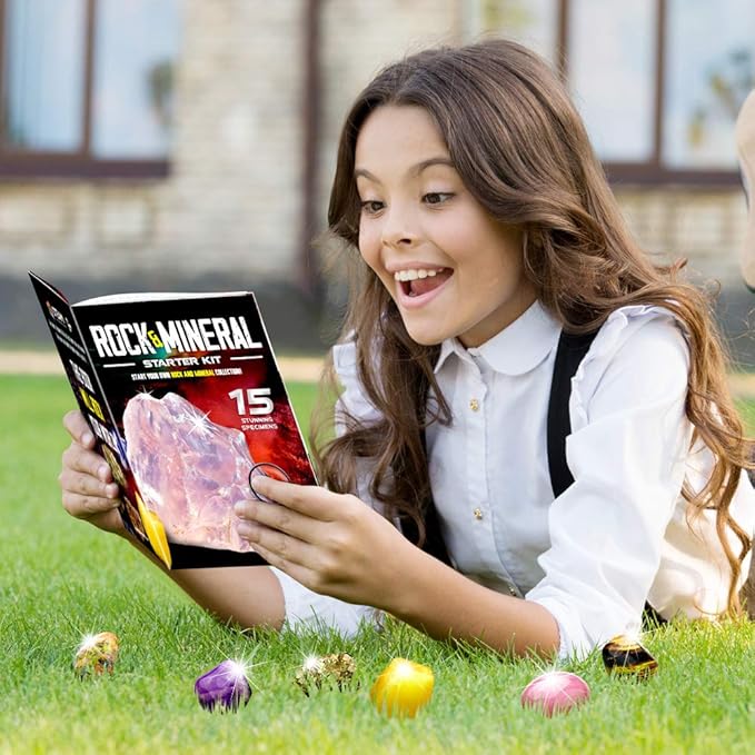 XXTOYS Rocks Collection - 15-Piece Rock Collections for Kids - Cool Geology Gem Kit with Identification Sheet - Gemstones Set Box with Learning Guide and Storage Case - Educational Gift for Kid