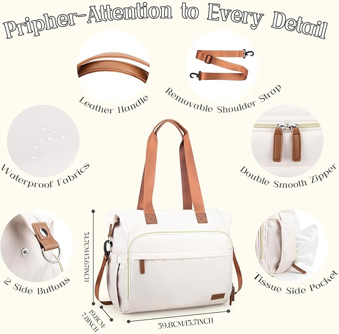 Diaper Bag Backpack, Mommy Travel Diaper Bag Tote with Shoulder Strap, Hospital Bag, Weekender Baby Bag for Mom