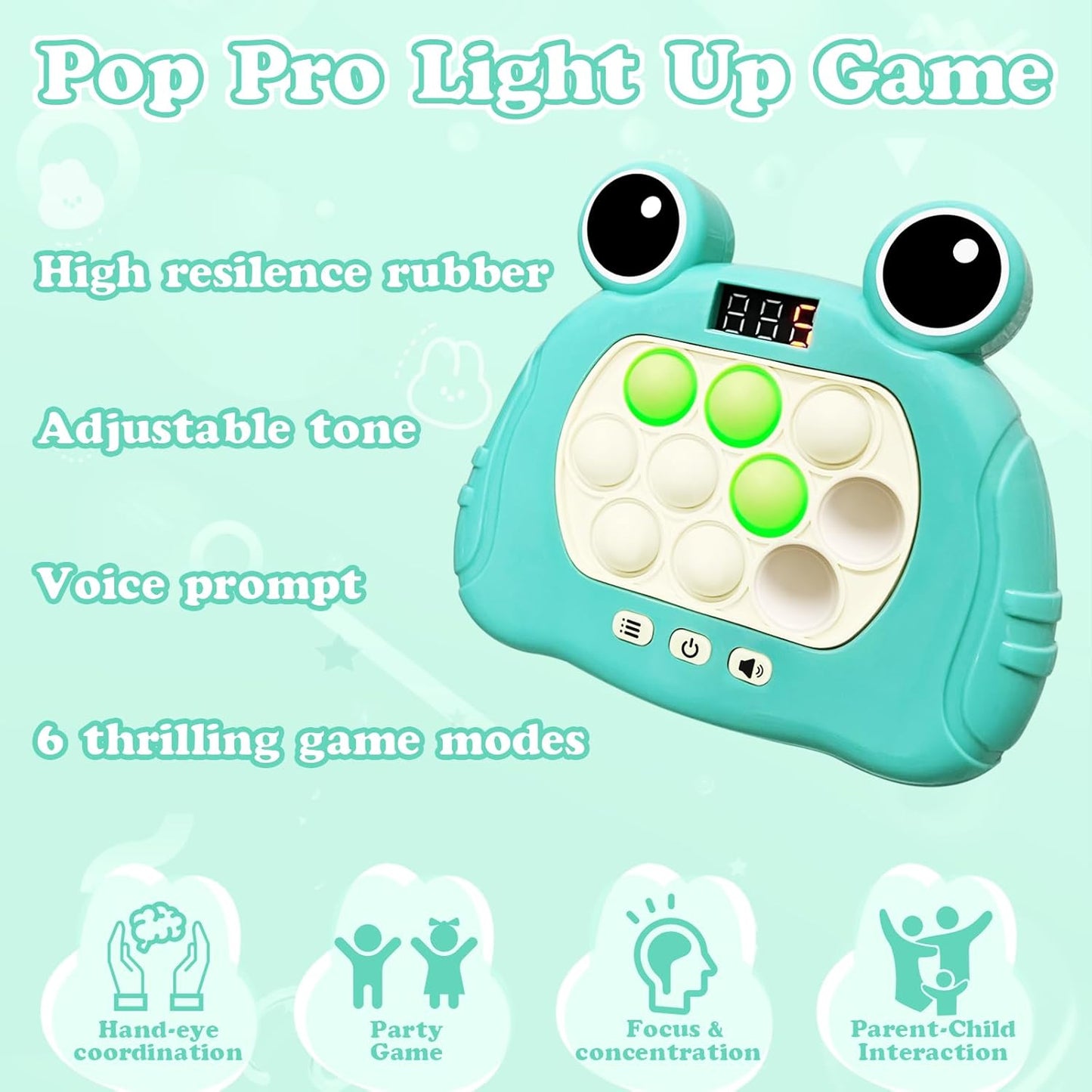 Fast Push Pop Pro Light Up Fidget Game Controller, Puzzle Pop Pro Game Fidget Toys Adults Handheld Bubble Pop Fidget Game Console St. Patrick's Day Anti-Anxiety Autism Electronic Pop Game Toy